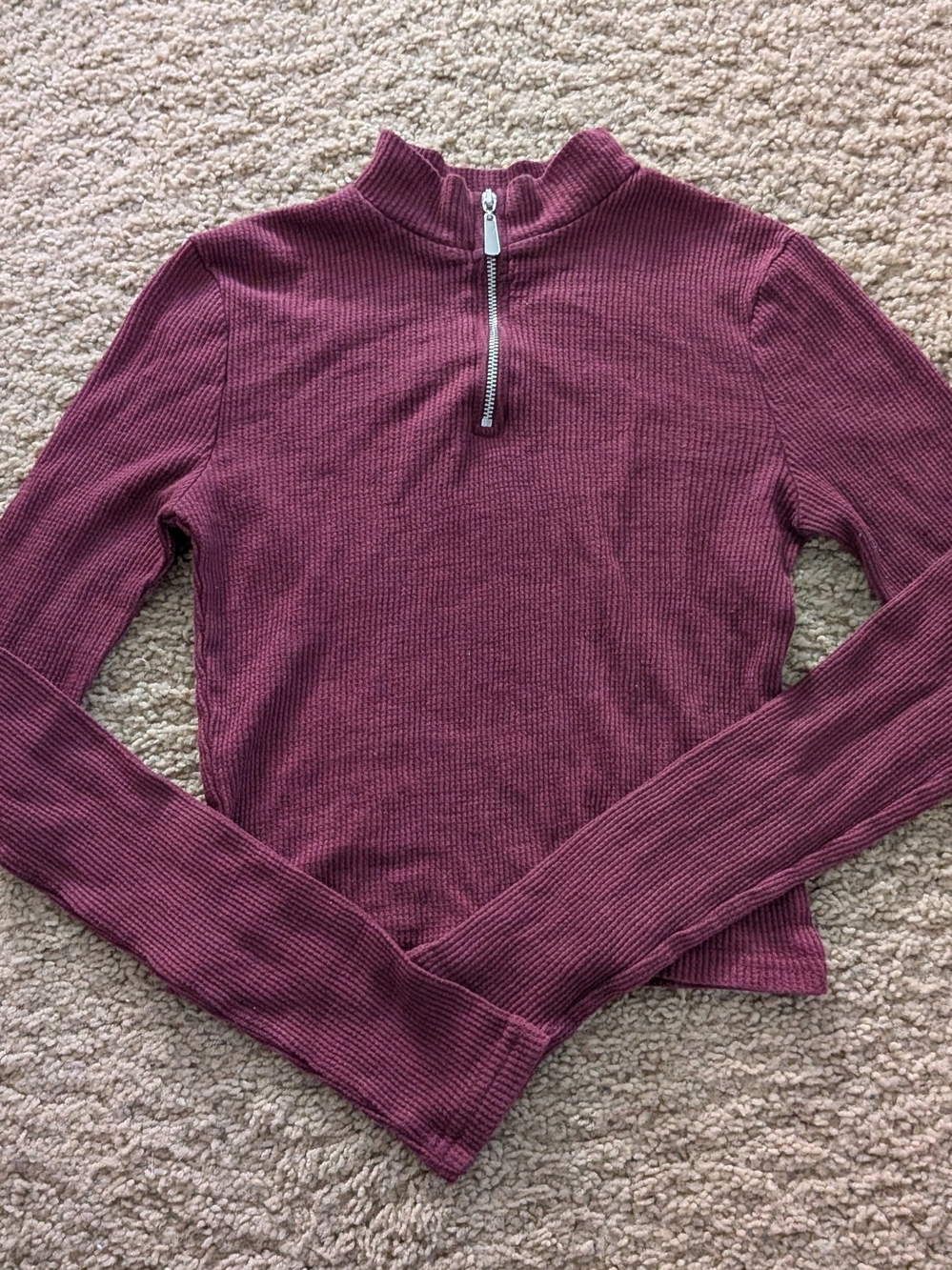 Me to We Ribbed Half-Zip Long Sleeve Top in Plum